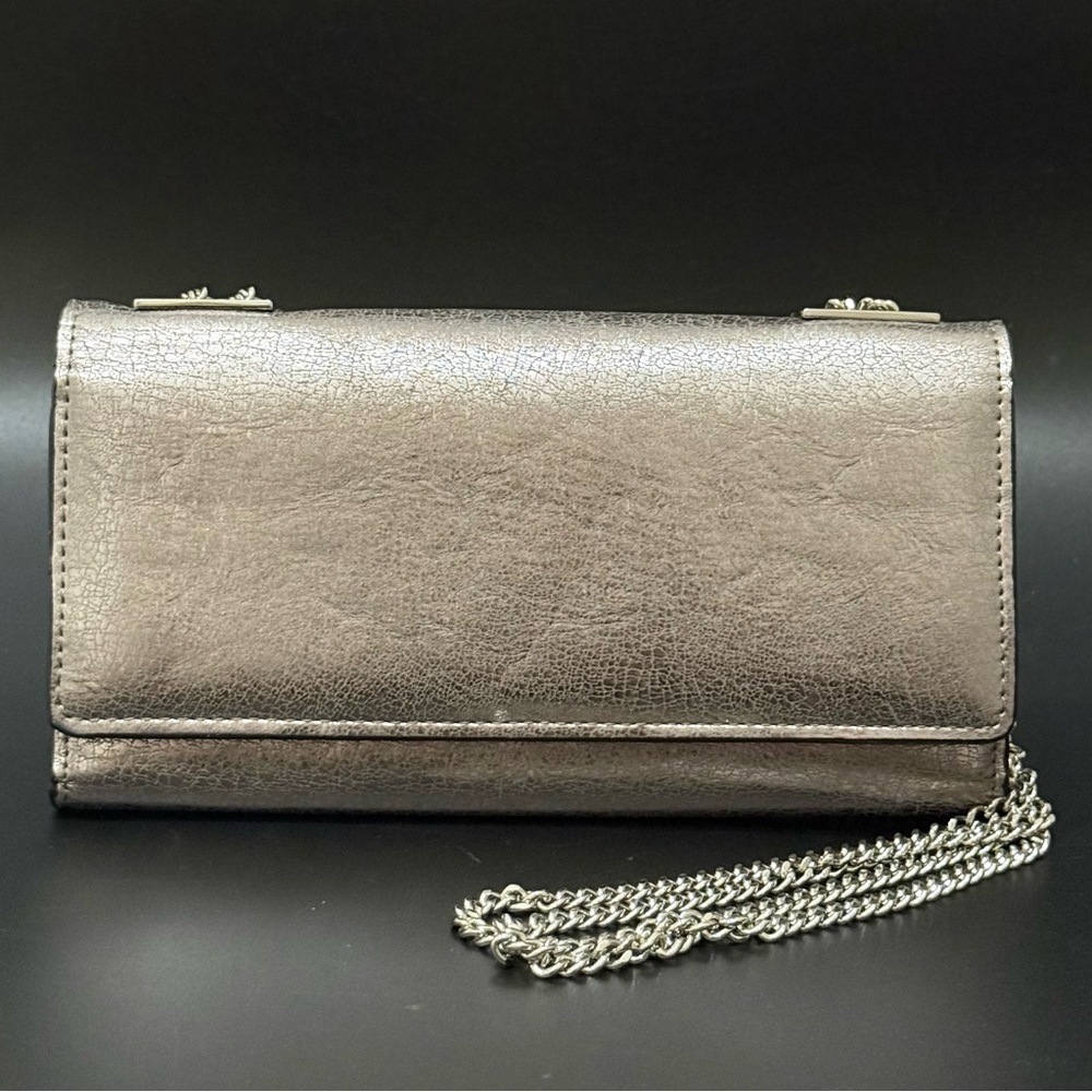 INC International Concepts Metallic Silver Pewter Glam Crossbody Wallet